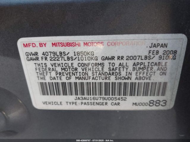 2009 MITSUBISHI LANCER JA3AU16U79U005452 Photo 8
