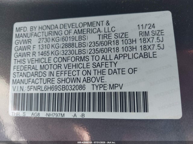 5FNRL6H69SB032086 Honda j35y7