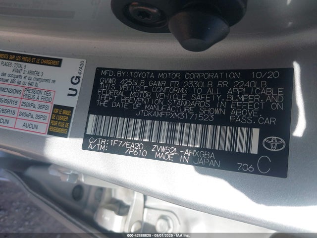 JTDKAMFPXM3171523 Toyota 2zr-fxe, 1nm+1sm