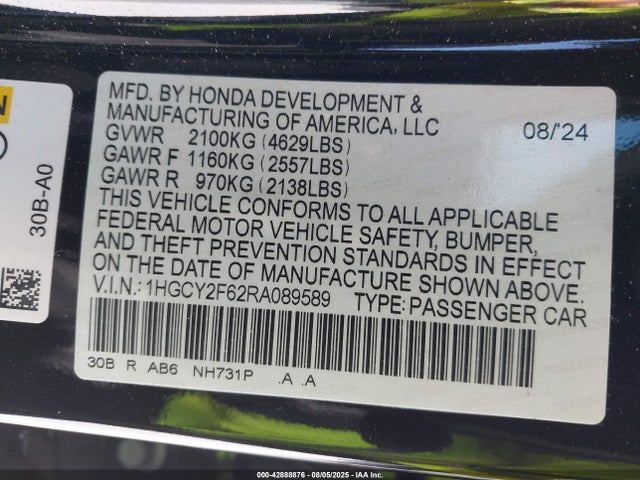 1HGCY2F62RA089589 Honda lfc5