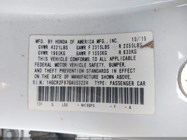 1HGCR2F97GA053224 Honda k24w1
