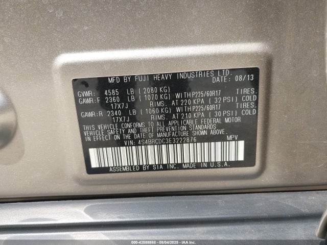 Subaru 2.5na u6 2014 4S4BRCDC3E3222876 Image 9