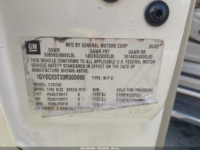 2003 CADILLAC ESCALADE 1GYEC63T33R300888 Photo 8