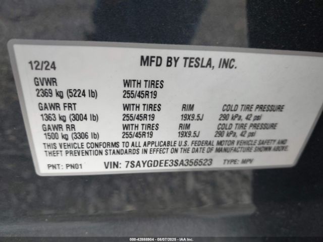 2025 TESLA MODEL Y 7SAYGDEE3SA356523 Photo 8
