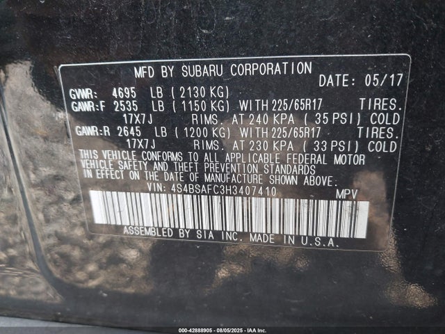 Subaru u5 2017 4S4BSAFC3H3407410 Image 9