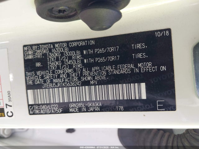 JTEBU5JR1K5636242 Toyota 1gr-fe
