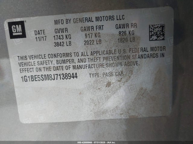 1G1BE5SM8J7138944 Chevrolet le2 -di: direct injection, vvt: variable valve timing, gen, alum
