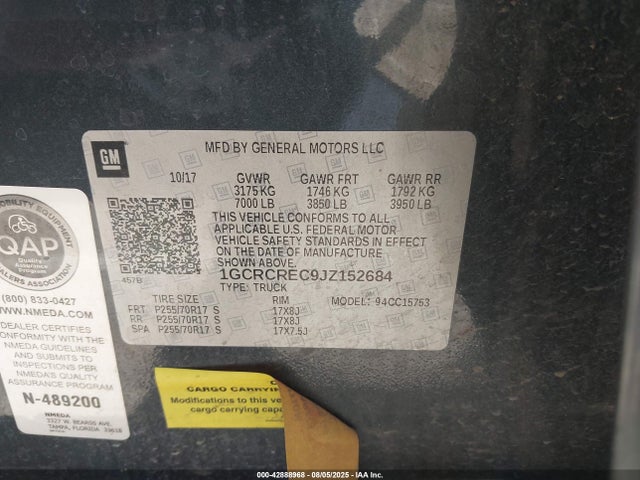 1GCRCREC9JZ152684 Chevrolet l83 - sidi: spark ignited direct injection, vvt: variable valve timing, afm, e85 max, alum