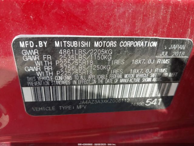 2019 MITSUBISHI OUTLANDER JA4AZ3A3XKZ006112 Photo 8