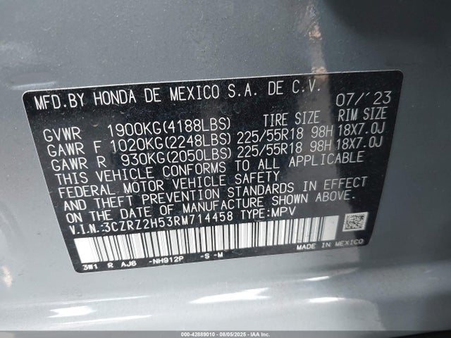 3CZRZ2H53RM714458 Honda k20z5