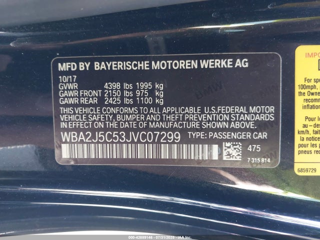 WBA2J5C53JVC07299 BMW 2018