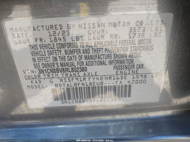 3N1CN8BV8RL852380 Nissan Versa