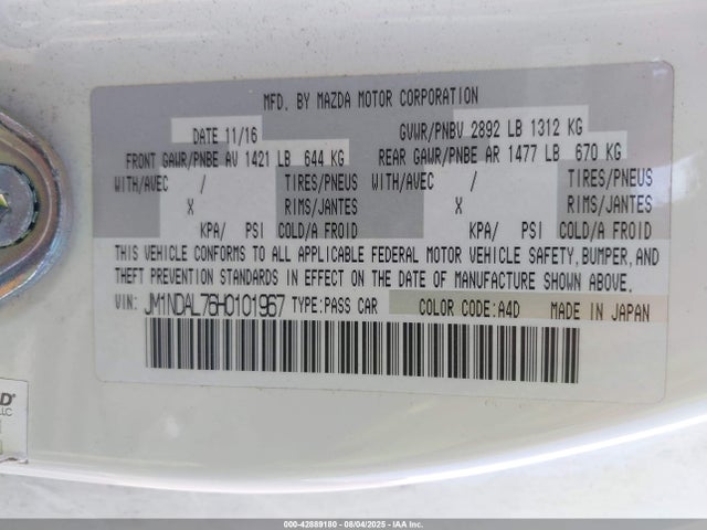 Mazda pe 2017 JM1NDAL76H0101967 Image 9