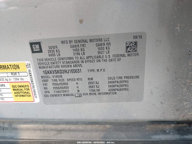 1GKKVSKD2HJ165631 GMC llt - sidi: spark ignited direct injection, 60 degrees, alum
