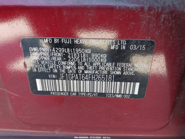 JF1GPAT64FH265181 Subaru 2.0l na