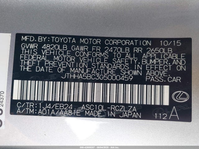 Lexus 8ar-fts 2016 JTHHA5BC3G5000459 Image 9