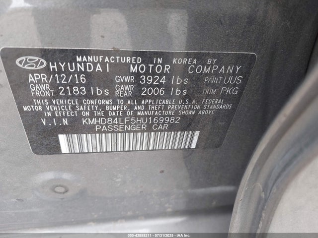 KMHD84LF5HU169982 Hyundai Elantra