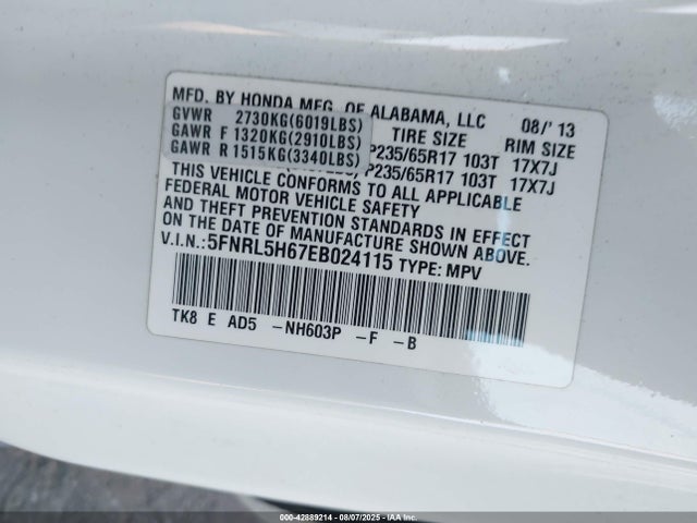 Honda j35z8 2014 5FNRL5H67EB024115 Image 9