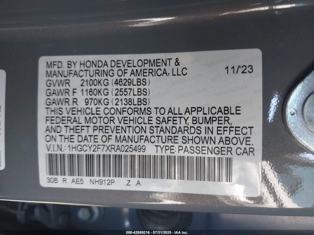 1HGCY2F7XRA025499 Honda lfc5