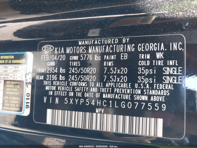 KIA gdi lambda-ii 2020 5XYP54HC1LG077559 Image 9