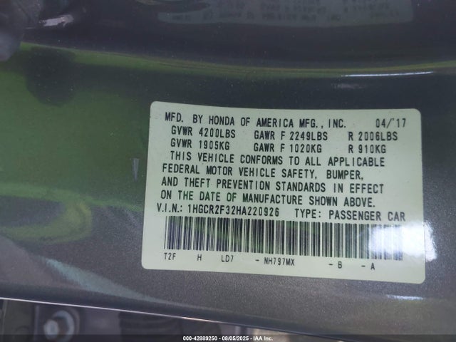 1HGCR2F32HA220926 Honda k24w1
