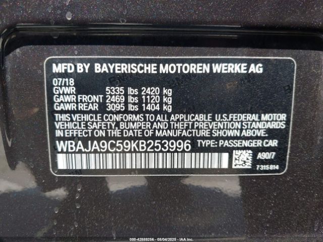 2019 BMW 530E WBAJA9C59KB253996 Photo 8