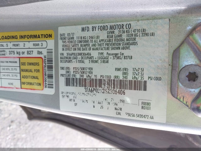 Ford 2.0l 4v atk hev 2017 3FA6P0LU3HR306406 Image 9