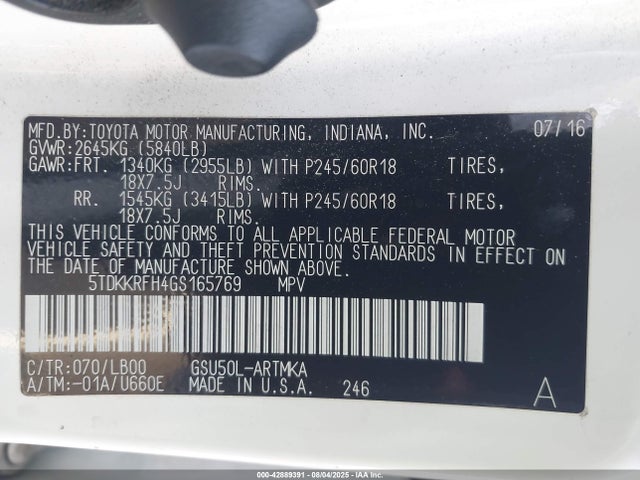 5TDKKRFH4GS165769 Toyota 2gr-fe