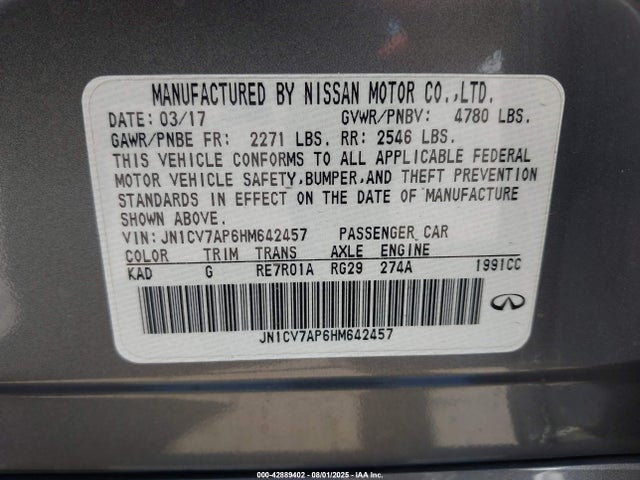 JN1CV7AP6HM642457 Infiniti Q50