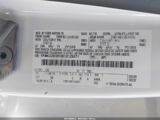 1FMCU0HD3KUC29871 Ford 1.5l gtdi sigma w/premium fuel