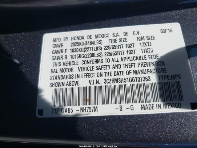 3CZRM3H51GG707363 Honda k24w9/k24v1