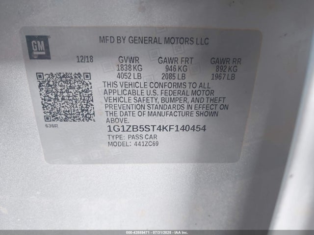 1G1ZB5ST4KF140454 Chevrolet lfv - direct injection, variable valve timing, gen 1