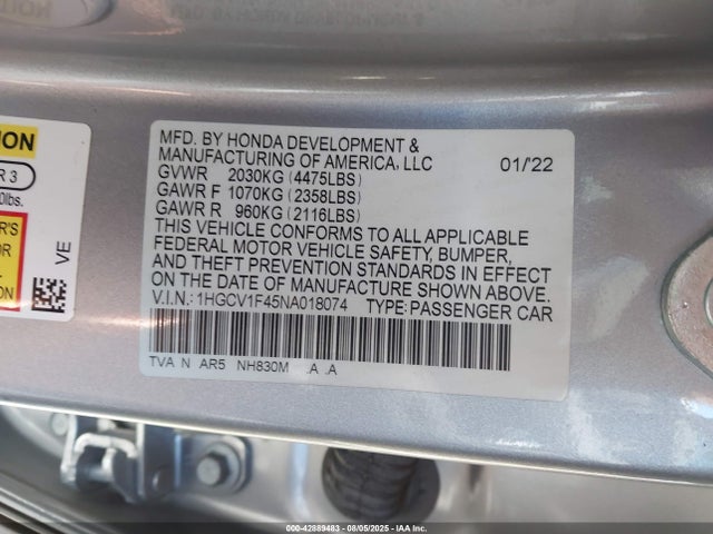 Honda l15be 2022 1HGCV1F45NA018074 Image 9