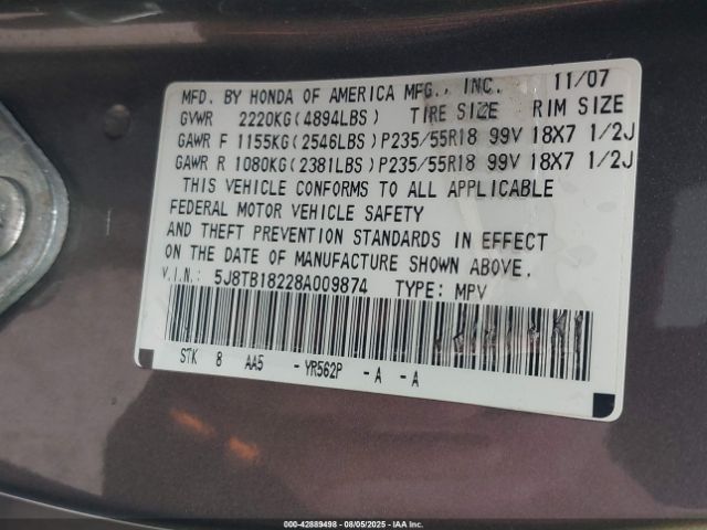 2008 ACURA RDX 5J8TB18228A009874 Photo 8