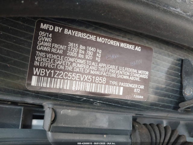 42889515 :رقم المزاد ، WBY1Z2C55EVX51858 vin ، 2014 Bmw I3 مزاد بيع