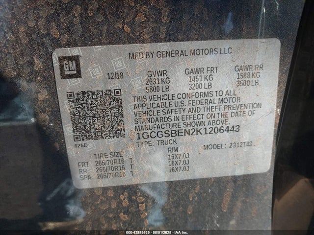 1GCGSBEN2K1206443 Chevrolet Colorado Wt