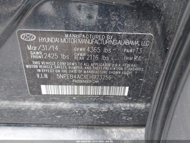 5NPEB4ACXEH923256 Hyundai gamma
