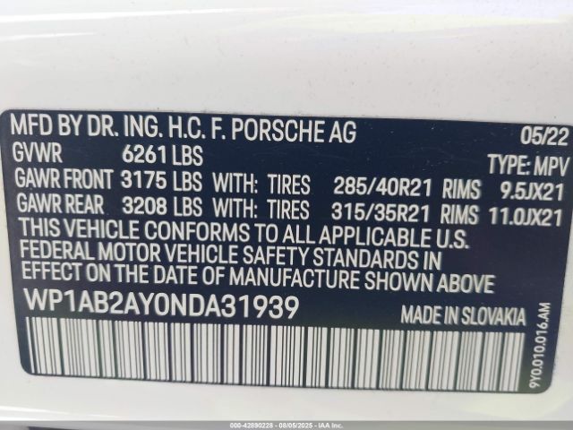 2022 PORSCHE CAYENNE WP1AB2AY0NDA31939 Photo 8