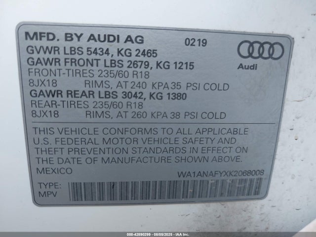 2019 AUDI Q5 WA1ANAFYXK2068008 Photo 8