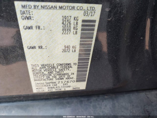 Nissan Altima 2017 1N4AL3AP9HC217670 Image 9