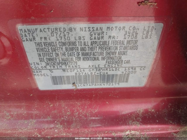 3N1CN7AP8HK472179 Nissan Versa