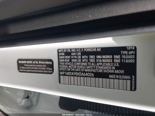 2019 PORSCHE CAYENNE WP1AB2AY5KDA64026 Photo 8