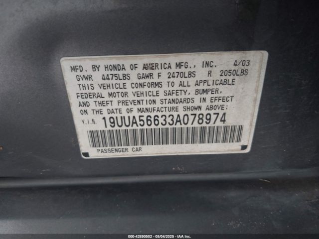 2003 ACURA TL 19UUA56633A078974 Photo 8