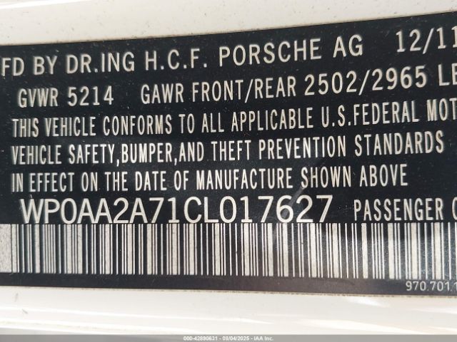 2012 PORSCHE PANAMERA WP0AA2A71CL017627 Photo 8