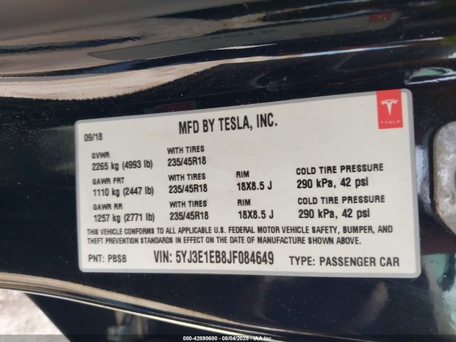 2018 TESLA MODEL 3 5YJ3E1EB8JF084649 Photo 8