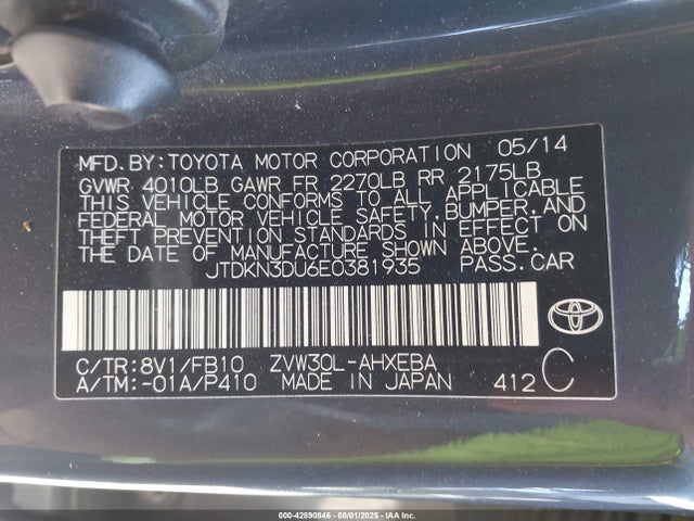 Toyota 2zr-fxe+3jm 2014 JTDKN3DU6E0381935 Image 9