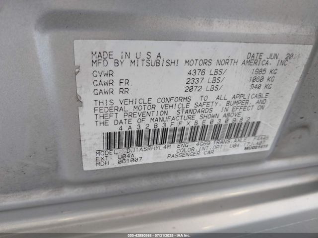 2011 MITSUBISHI GALANT 4A32B3FFXBE030982 Photo 8