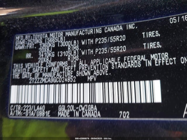 Lexus 2016 2016 2T2ZZMCA9GC024852 Image 9