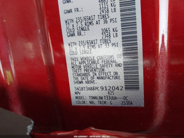 5N1BT3AB8PC912042 Nissan Rogue