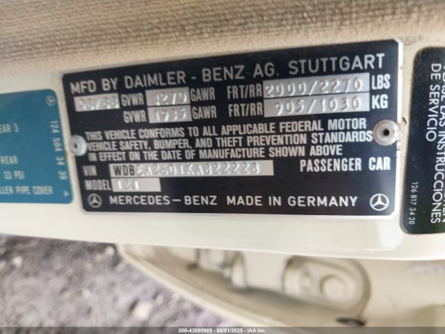 1989 MERCEDES-BENZ 260 WDBEA26D1KA822228 Photo 8